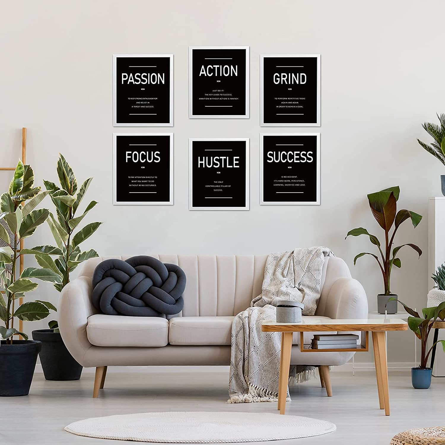 Inspirational Wall Decor for Living Room Office - Motivational Wall Art for Bedroom - Positive Quotes & Sayings Posters - Daily Affirmation for Men Women Teen kids - Black and White Wall Art (Set of 6, 8X10IN, Unframed)