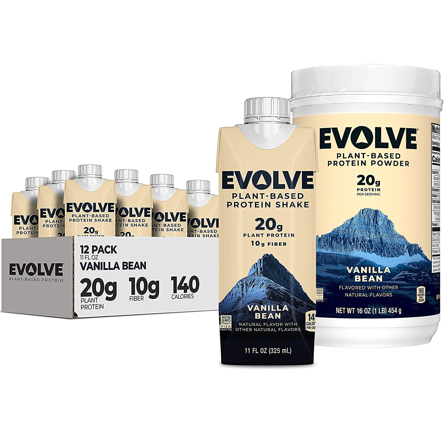 Evolve Plant Based Protein Shake, Double Chocolate, 20G Vegan Protein, Dairy Free, No Artificial Sweeteners, Non-Gmo, 10G Fiber, 11 Fl Oz (Pack of 12) - (Formula May Vary)