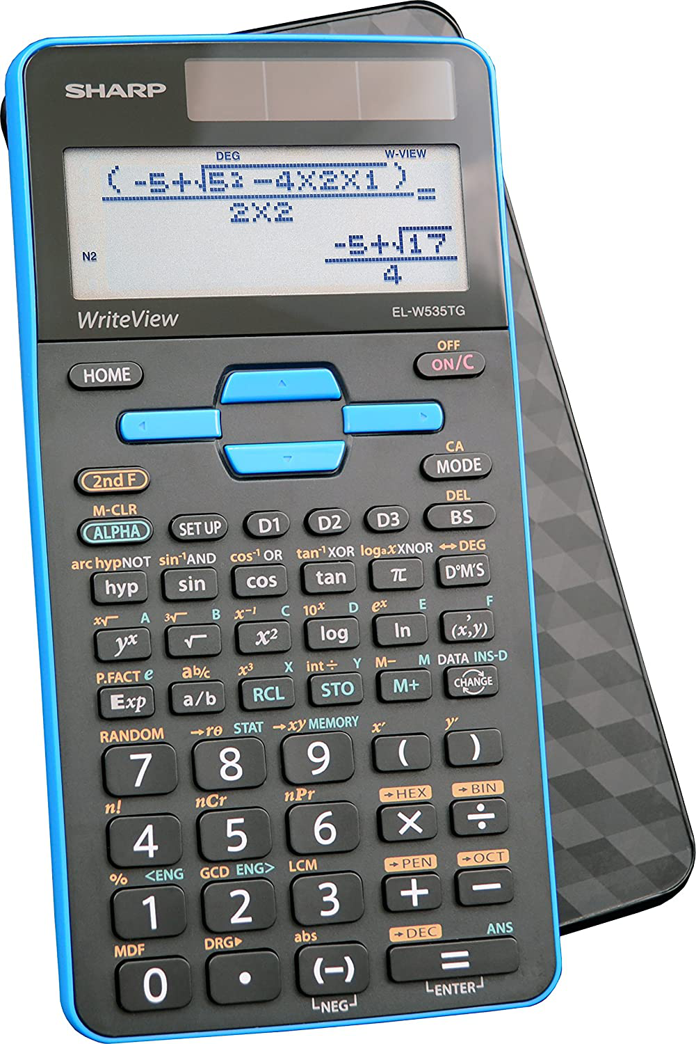 16-Digit Scientific Calculator with WriteView, 4 Line Display, Battery and Solar Hybrid Powered LCD Display, Black & Blue, Black, Blue, 6.4" x 3.1" x 0.6" x 6.4"