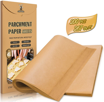 Hiware 200-Piece Parchment Paper Baking Sheets 12 X 16 Inch, Precut Non-Stick Parchment Sheets for Baking, Cooking, Grilling, Air Fryer and Steaming - Unbleached, Fit for Half Sheet Pans