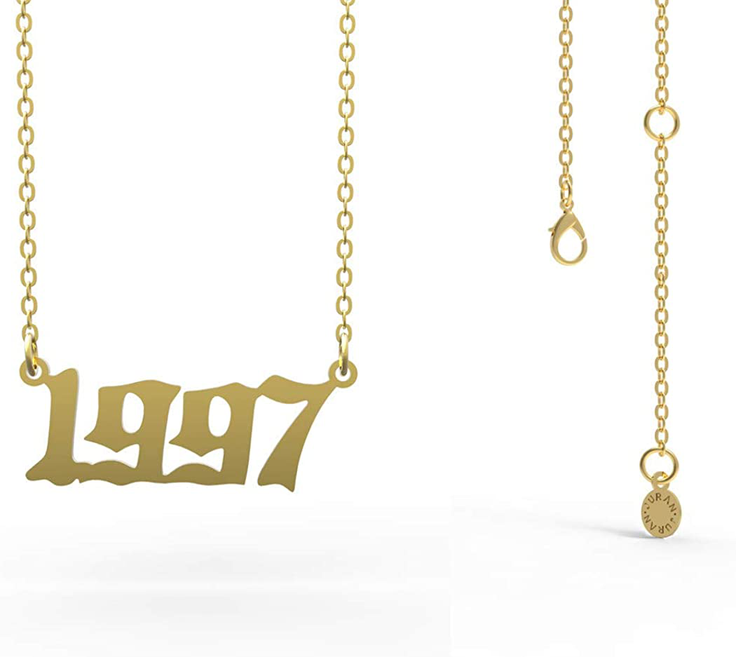 Personalized Birth Year Number Necklace for Women and Girl Gold Plated Pendant Necklace Silver Stainless Steel Chain