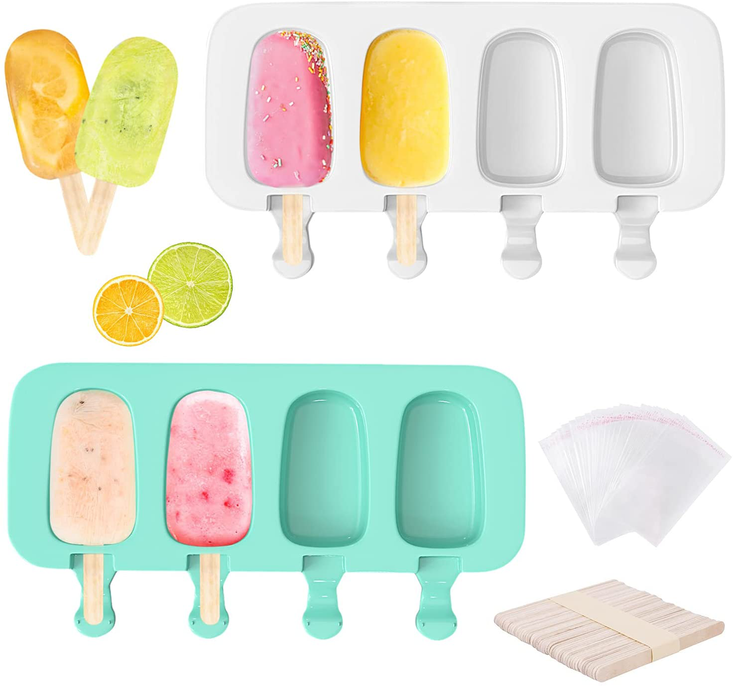 Ouddy Upgrade 2 Pack Large Popsicle Molds, Ice Cream Mold & Silicone Cakesicle Molds with 50 Wooden Sticks & 30 Popsicle Bags for DIY Ice Pop and Cake