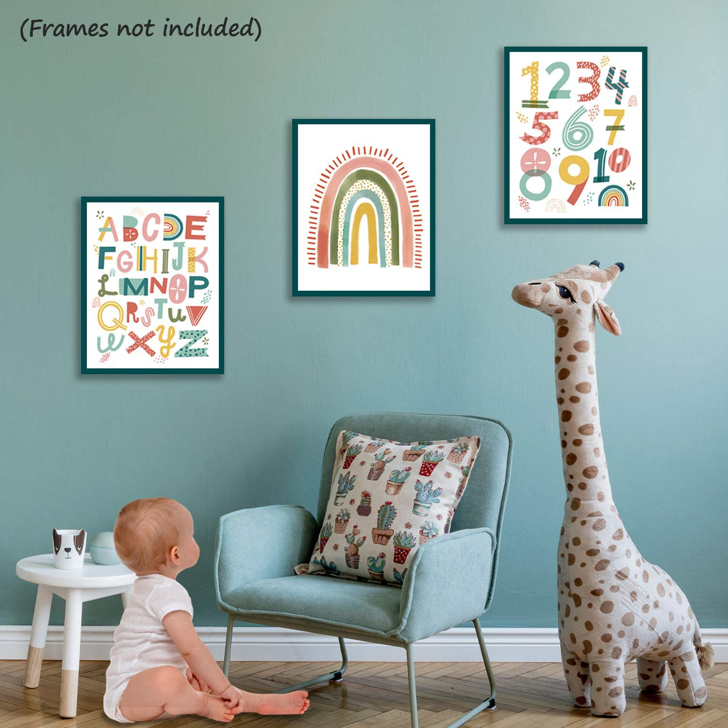 Nursery Wall Decor 3 Double-Sided Kids Posters | Alphabet Poster, 123 & Rainbow Decor | Kids Room & Playroom Decor Wall Art, Baby Girl/Boy Room Decor | ABC Poster for Toddlers Wall