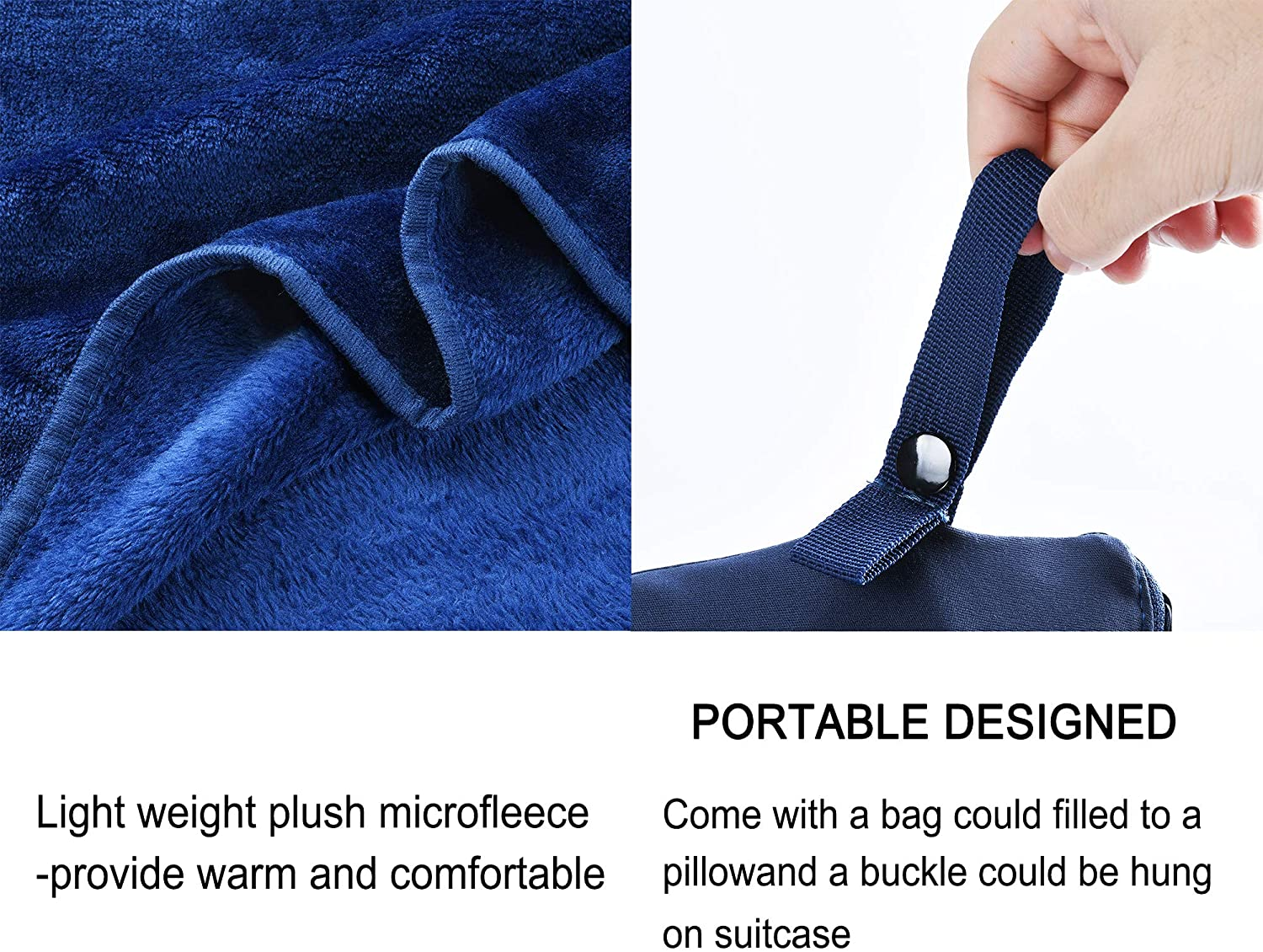 Travel Blanket Airplane Office 4 in 1 Premium Cozy Mink Fleece Wearable Poncho Portable Blankets with Pocket & Built-In Bag