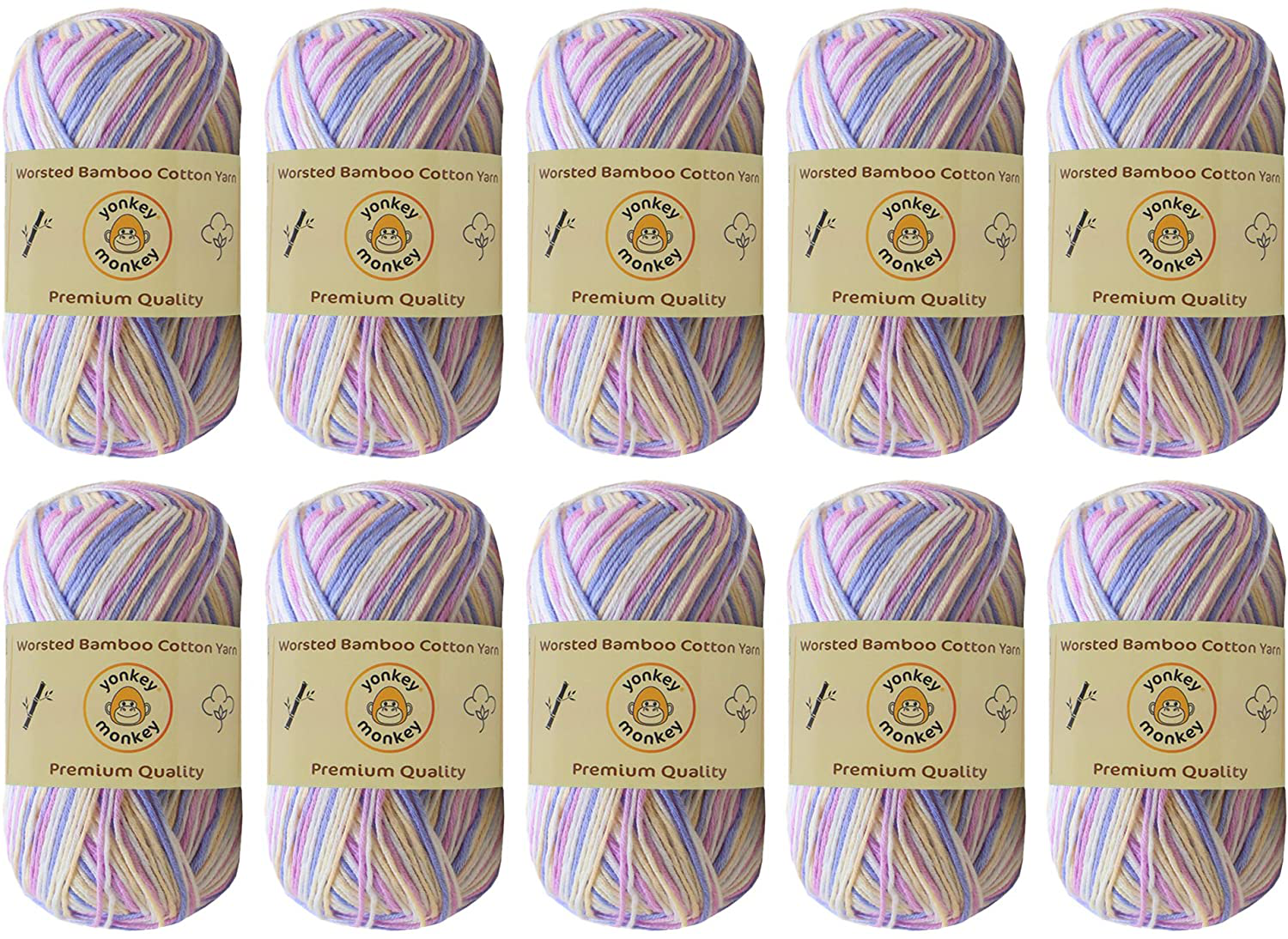 10-Pack Yonkey Monkey Skein Tencel Yarn - 70% Bamboo, 30% Cotton - Softest Quality Crocheting, Knitting Supplies - Lightweight and Breathable Fabric Threads 210 Meters