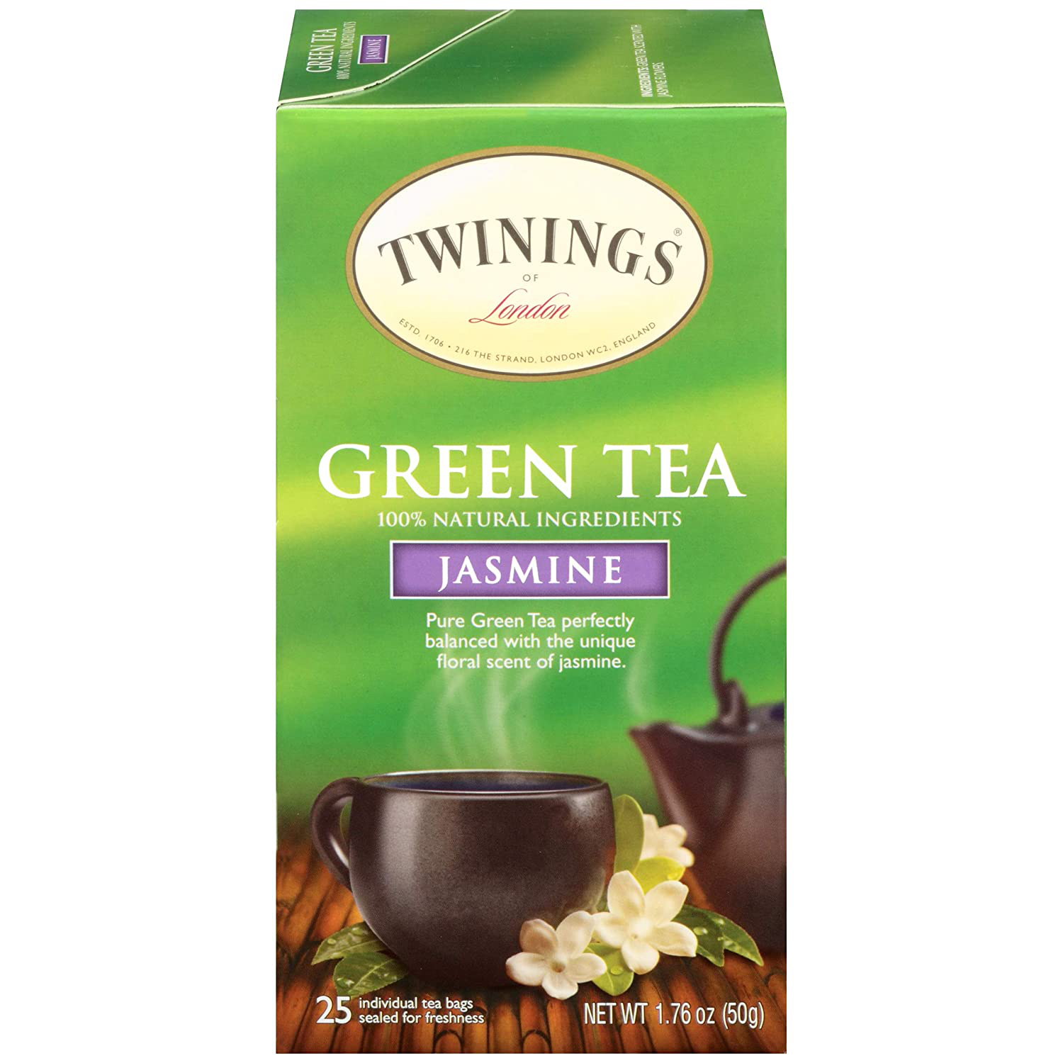 Twinings of London Pure Green Tea Bags, 25 Count (Pack of 6)