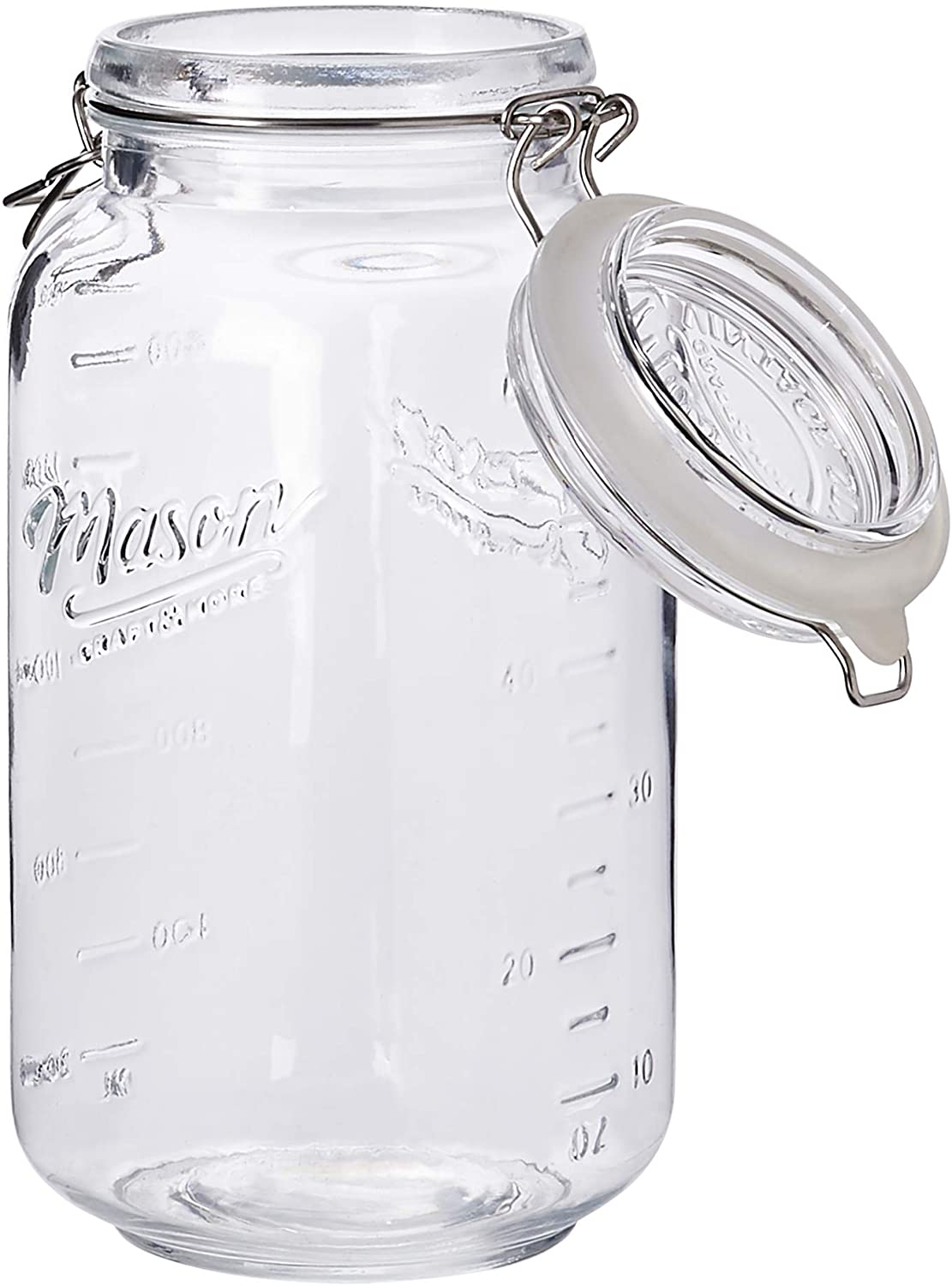 Mason Craft & More Airtight Kitchen Food Storage Clear Glass Clamp Jars, 4 Pack of 17 Ounce (0.5 Liter) Tall Mini Clamp Jar