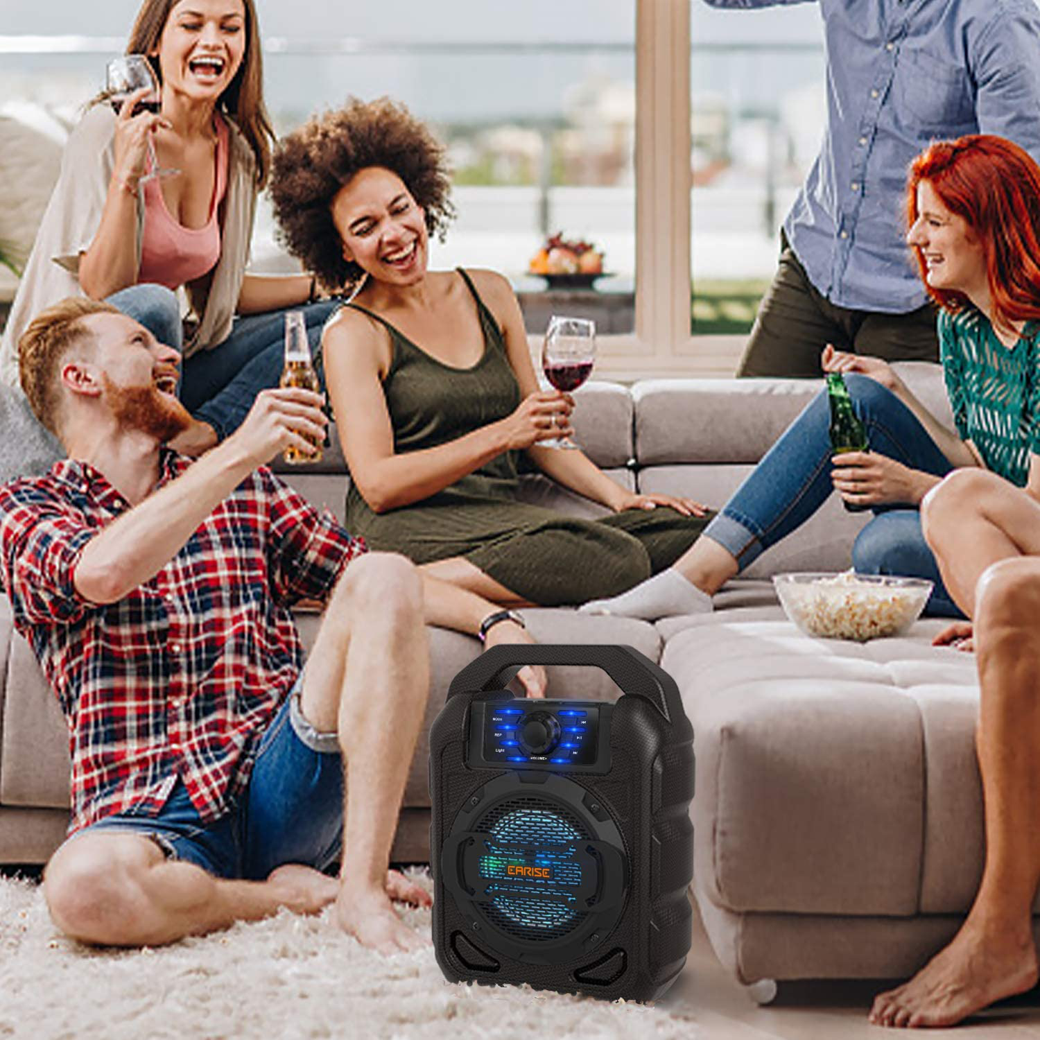 EARISE T15 Portable PA System Speaker for Kids & Adults with Wired Microphone, Bluetooth Karaoke Machine with Lights, Lightweight, Perfect for Outdoors