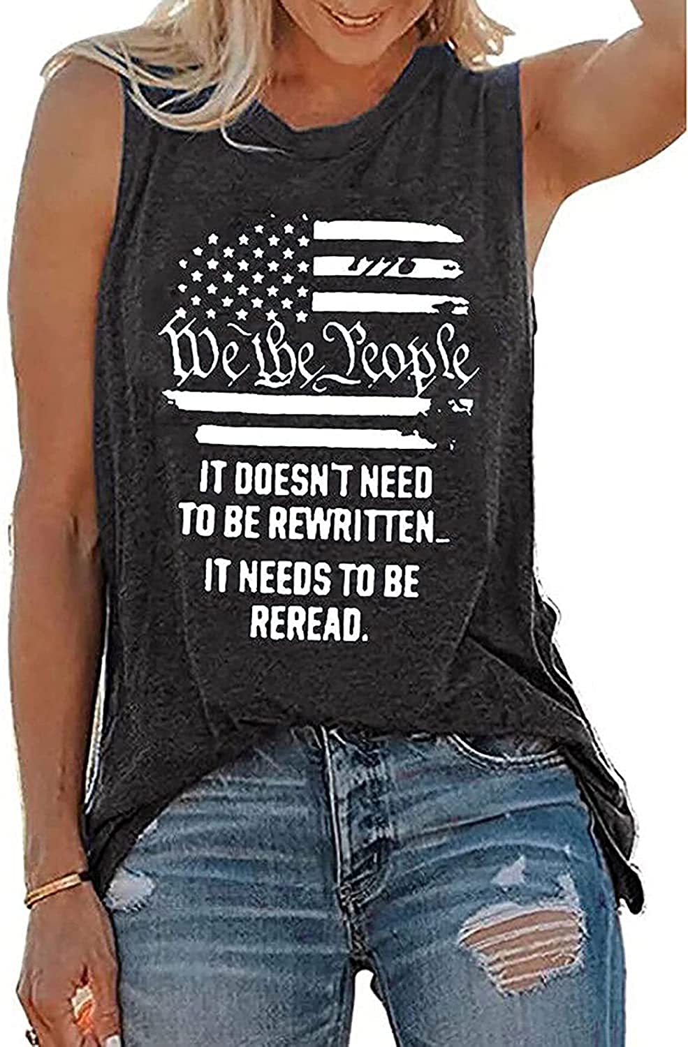 American Flag Tank Tops for Women We the People 1776 Sleeveless T-Shirt 4Th of July Tee Tops