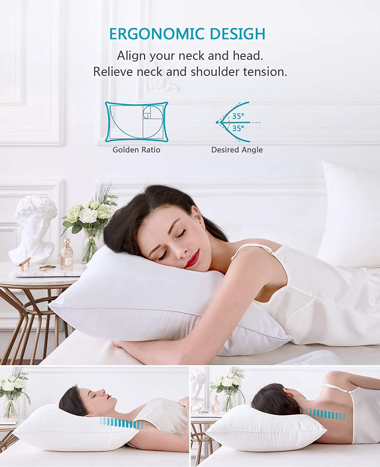 SOMITO HOME Bed Pillows for Sleeping Queen Size 20 X 30 Inches, Hypoallergenic Pillow for Side and Back Sleeper, Gel Hotel Pillows Set of 2, down Alternative Cooling Pillow, Firm/Medium