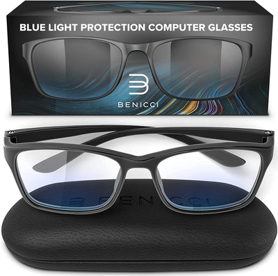 Stylish Blue Light Blocking Glasses for Women or Men - Ease Computer and Digital Eye Strain, Dry Eyes, Headaches and Blurry Vision - Instantly Blocks Glare from Computers and Phone Screens w/Case