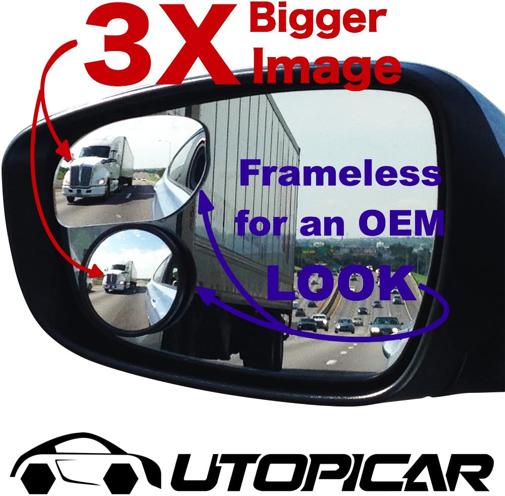 Blind Spot Mirrors Unique design Car Door mirrors | Mirror for blind side engineered by Utopicar for larger image and traffic safety. Awesome rear view! [frameless design] (2 pack)