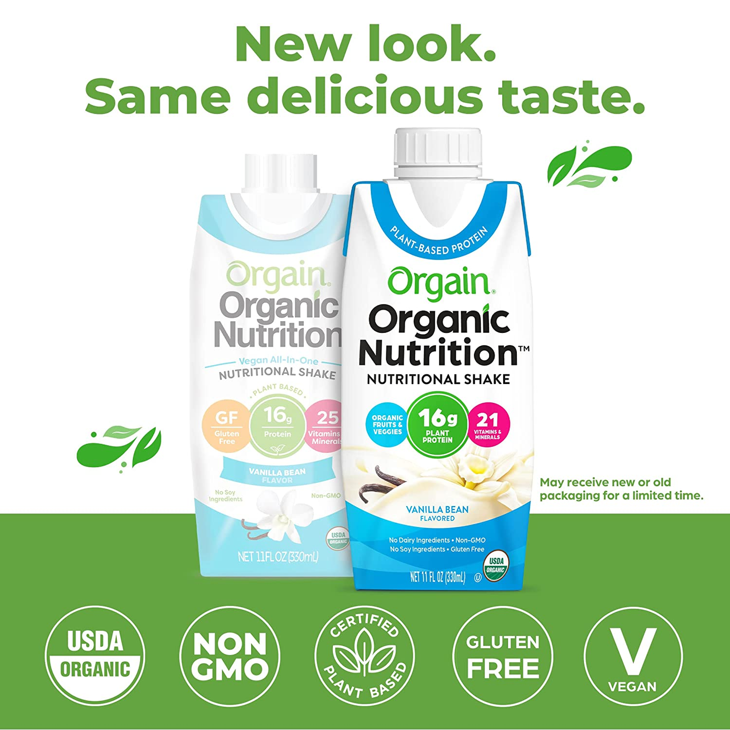 Orgain Organic Vegan Plant Based Nutritional Shake, Vanilla Bean - Meal Replacement, 16G Protein, 21 Vitamins & Minerals, Non Dairy, Gluten Free, Lactose Free, Kosher, Non-Gmo (Packaging May Vary)