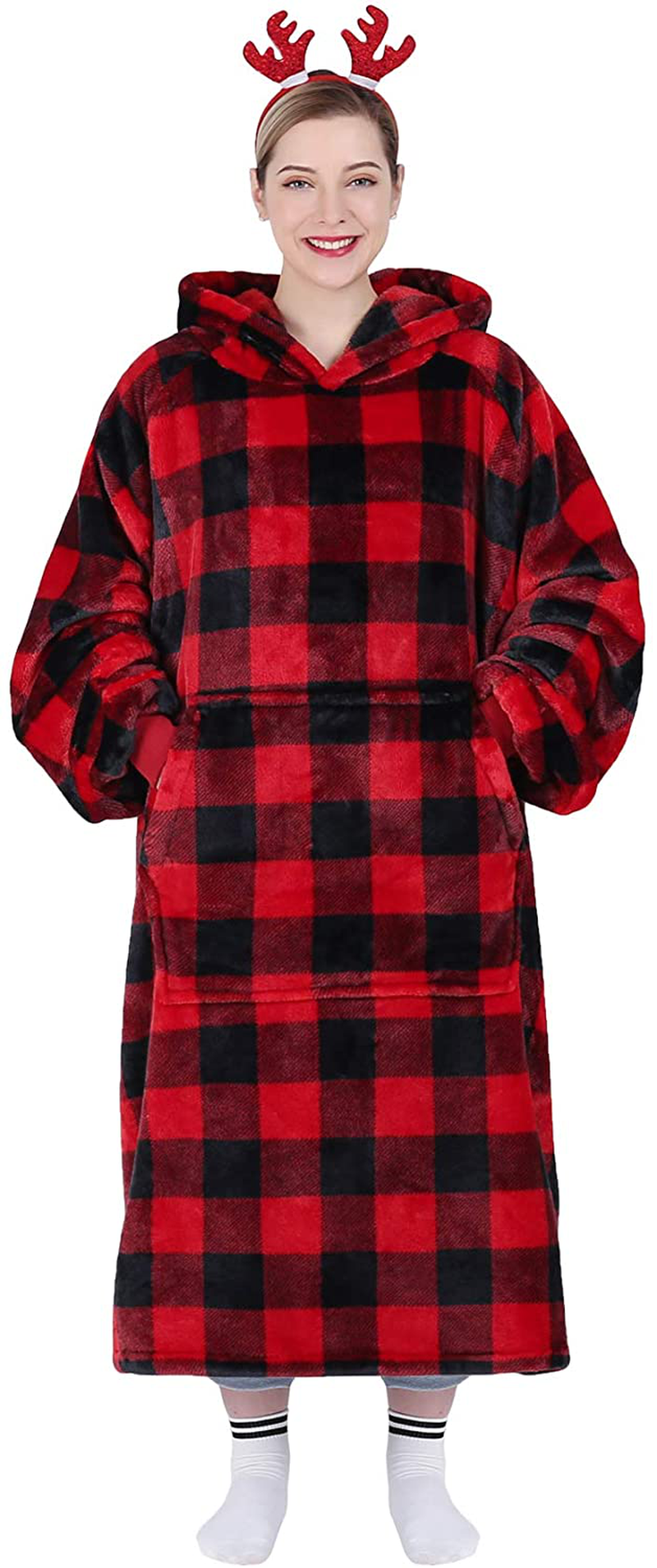 Waitu Wearable Blanket Sweatshirt for Women and Men, Super Warm and Cozy Giant Blanket Hoodie, Thick Flannel Blanket with Sleeves and Giant Pocket - Dark Gray