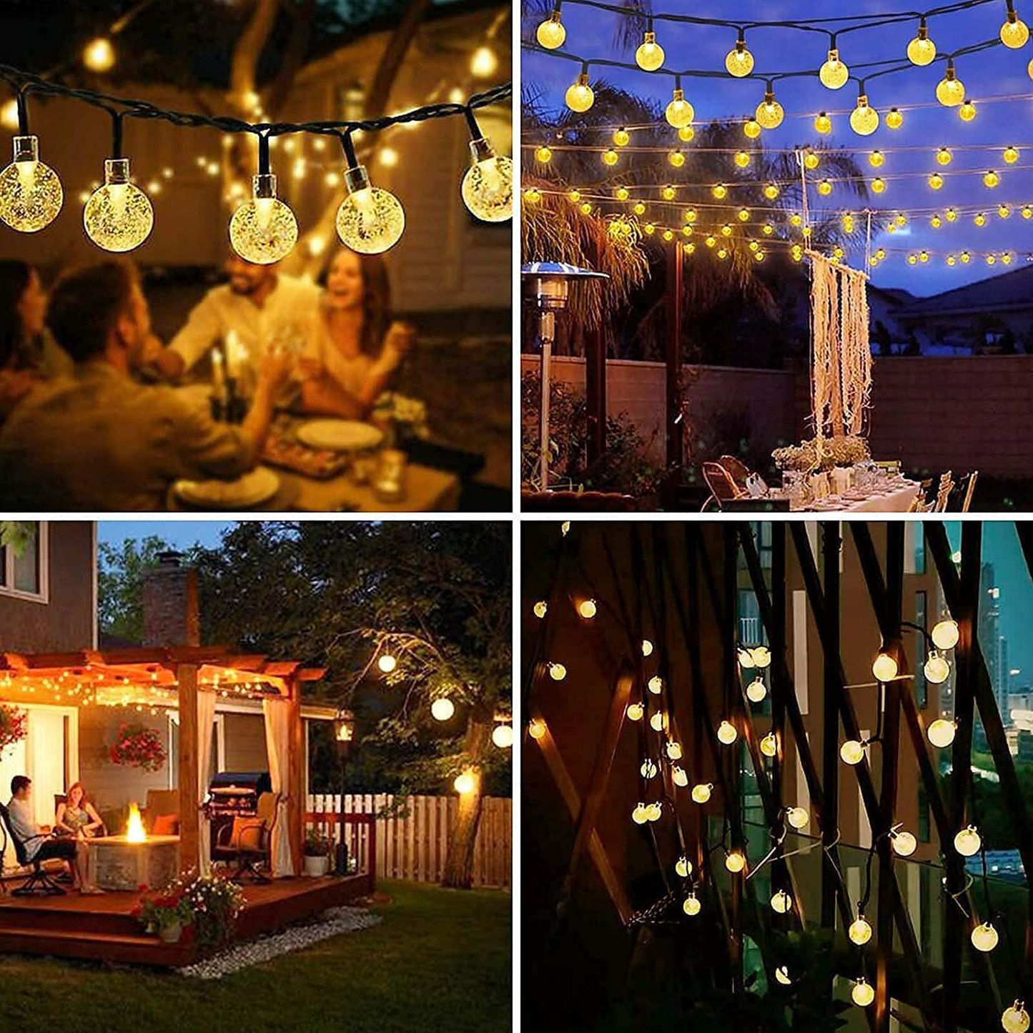 White 2-Pack 100 LED 32FT Crystal Globe Solar String Lights Outdoor, Waterproof Solar Lights Outdoor Decorative, 8 Lighting Modes Solar Powered Patio Lights for Christmas Wedding Party Decor (White)