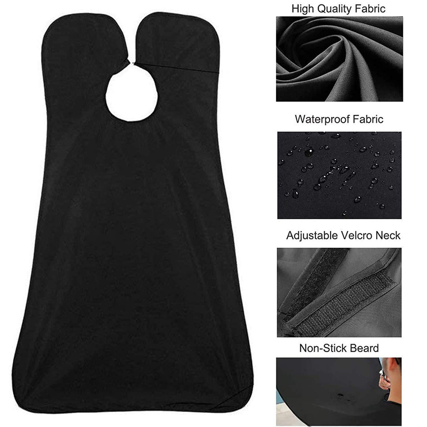 Beard Apron Shaving Hair Catcher - Beard Bib Shaving Catcher for Men, Beard Cape with Suction Cups for Shaping and Trimming, One Size Fits All - Static & Stick Free Fabric, Waterproof, Black