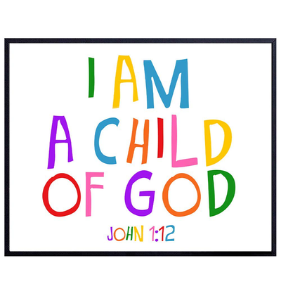 Scripture Bible Verse Wall Decor - Christian Wall Art for Kids Room, Boys, Girls Bedroom, Church Bible Study, Sunday School - Religious Gifts for Children - Inspirational Child of God Poster Print