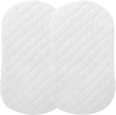 Bamuho 2 Pack Waterproof Halo Bassinet Mattress Pad Cover/Protector Fit Hourglass Swivel Sleeper Mattress Pad, Comfortable and Soft Bamboo Fabric，White