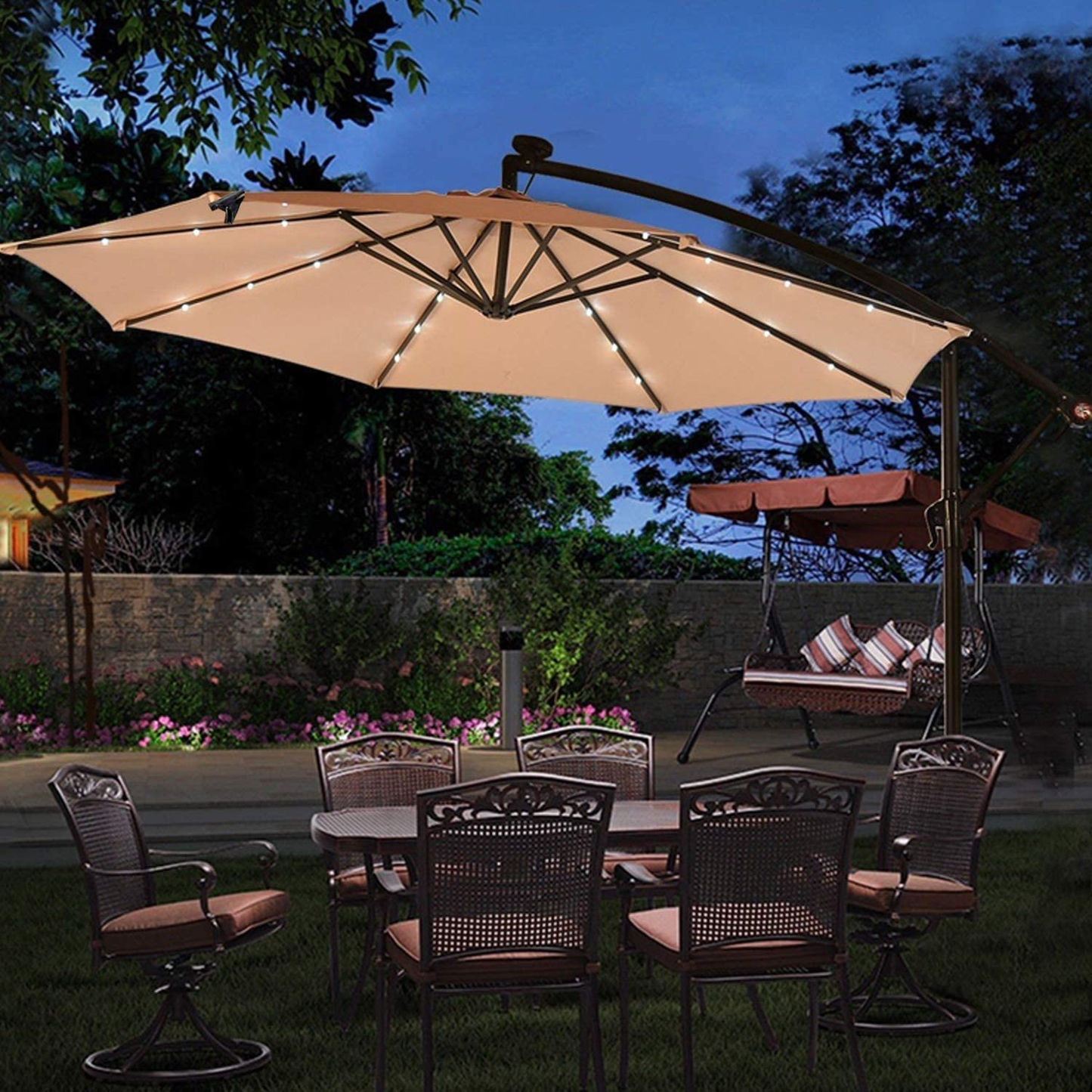 Patio Umbrella Lights Solar Powered Outdoor Multi Mode 104 LED String Lights Waterproof Umbrella Pole Solar Lights for Patio Camping Tents