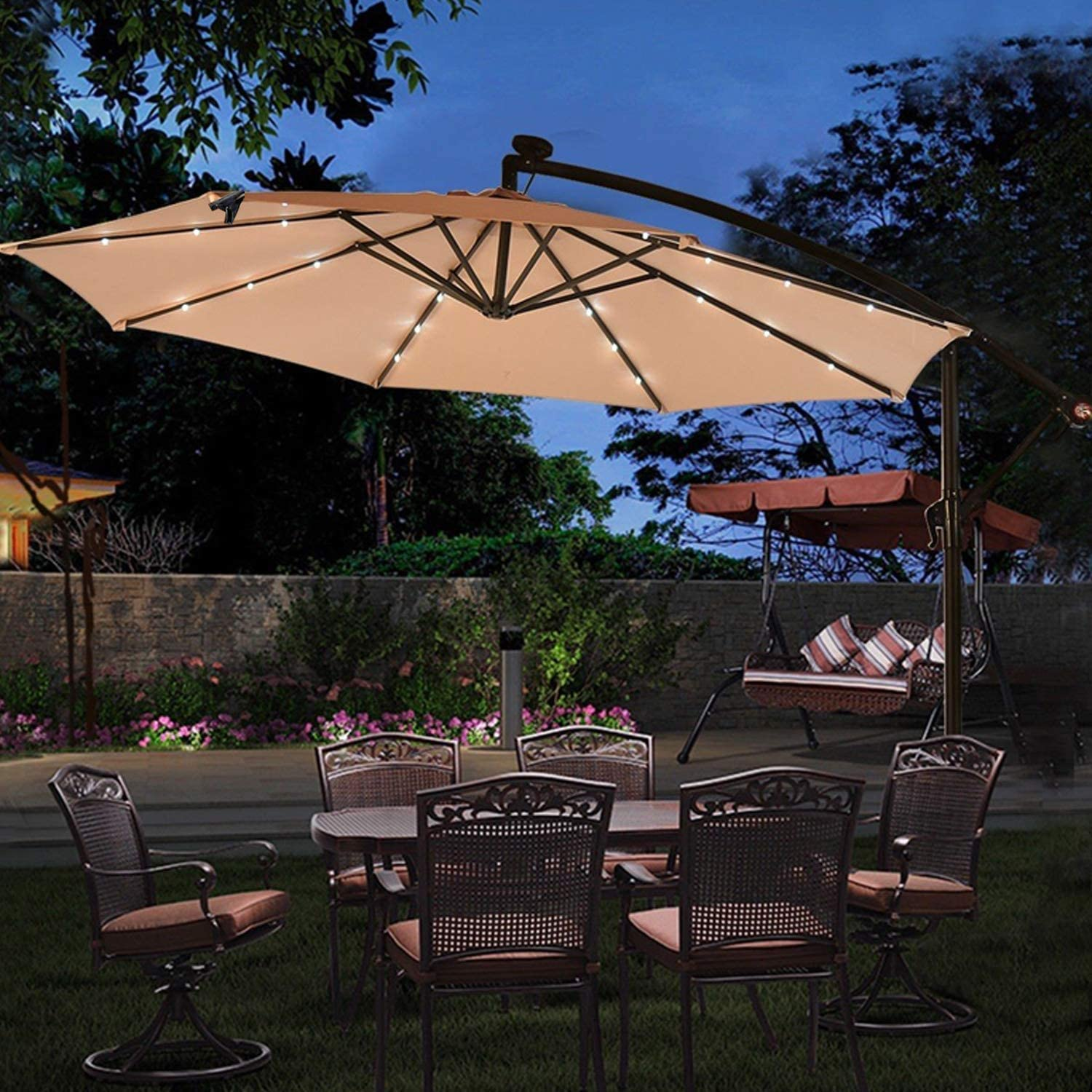 Patio Umbrella Lights Solar Powered Outdoor Multi Mode 104 LED String Lights Waterproof Umbrella Pole Solar Lights for Patio Camping Tents