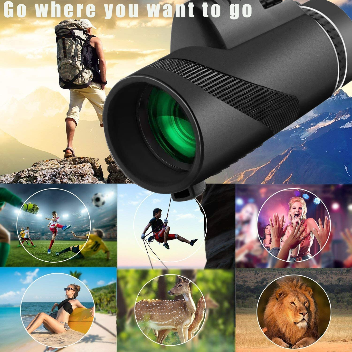 Monocular Telescope, High Powered Night Vision Monocular Telescope for Smartphone, Handheld Telescope with Phone Adapter