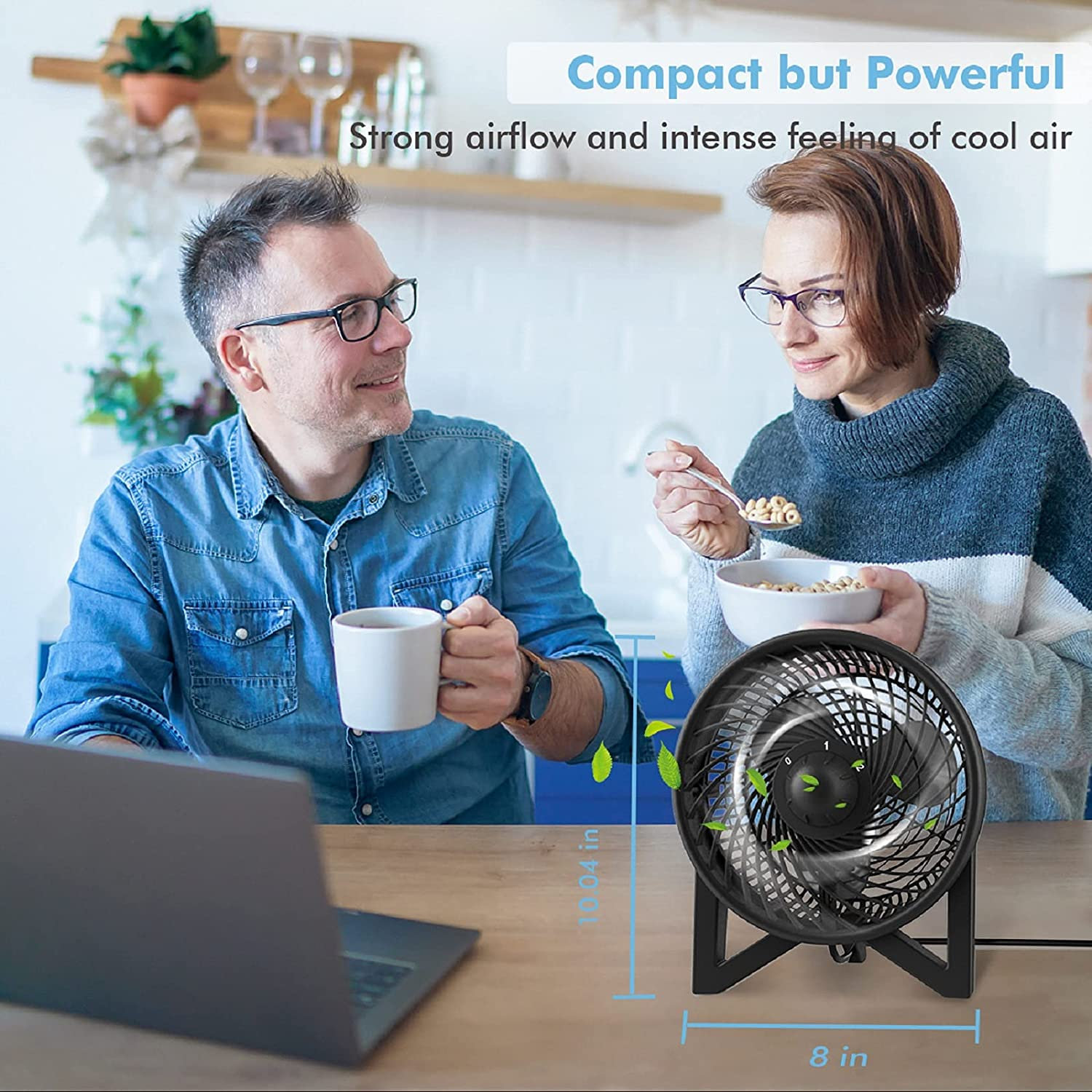 Table Fan, Desk Fan with 2 Speeds, Personal Cooling beside Fan for Bedroom Sleeping Room Tabletop Office Home Kitchen Camping, Small Powerful Motor Electric Fan, Black，8-Inch