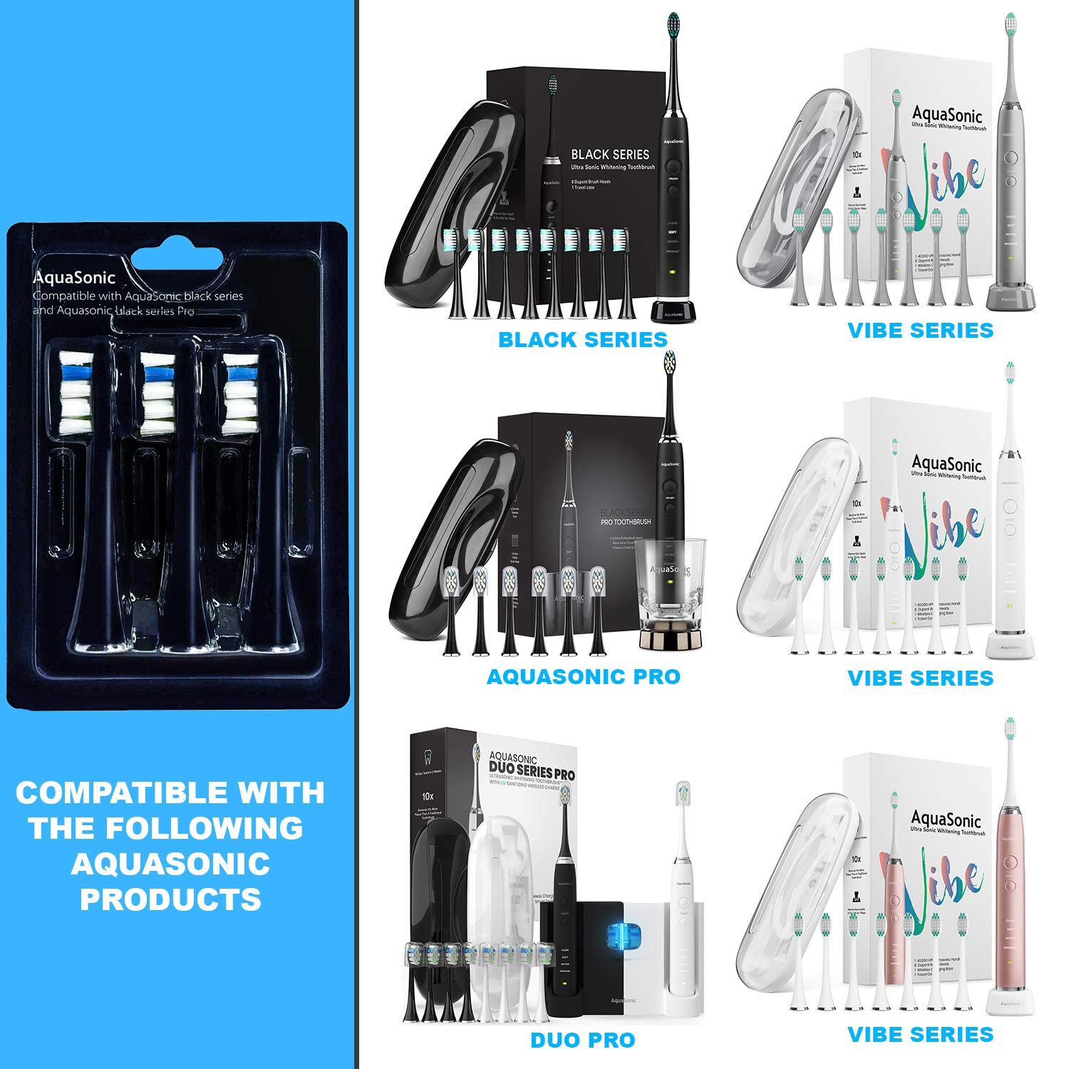 AquaSonic ProFlex Brush Head Replacement 3-Pack - Upgraded ProFlex Brush Heads For Improved Plaque Removal