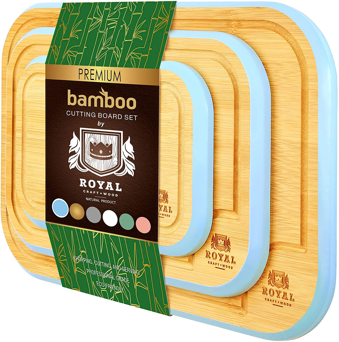 Unique Bamboo Cutting Board Set with Juice Groove (3 Pieces) - Wooden Cutting Boards for Kitchen (White)