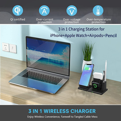 4-in-1 Wireless Charger Station, Fast Wireless Charging Stand for Iphone 12/12 Pro/12 Pro Max/11/Xr/Xs/X/8/8 Plus, Pencil Apple Iwatch Series SE/6/5/4/3/2 Airpods Pro/2, Samsung Galaxy S10/S9/S8