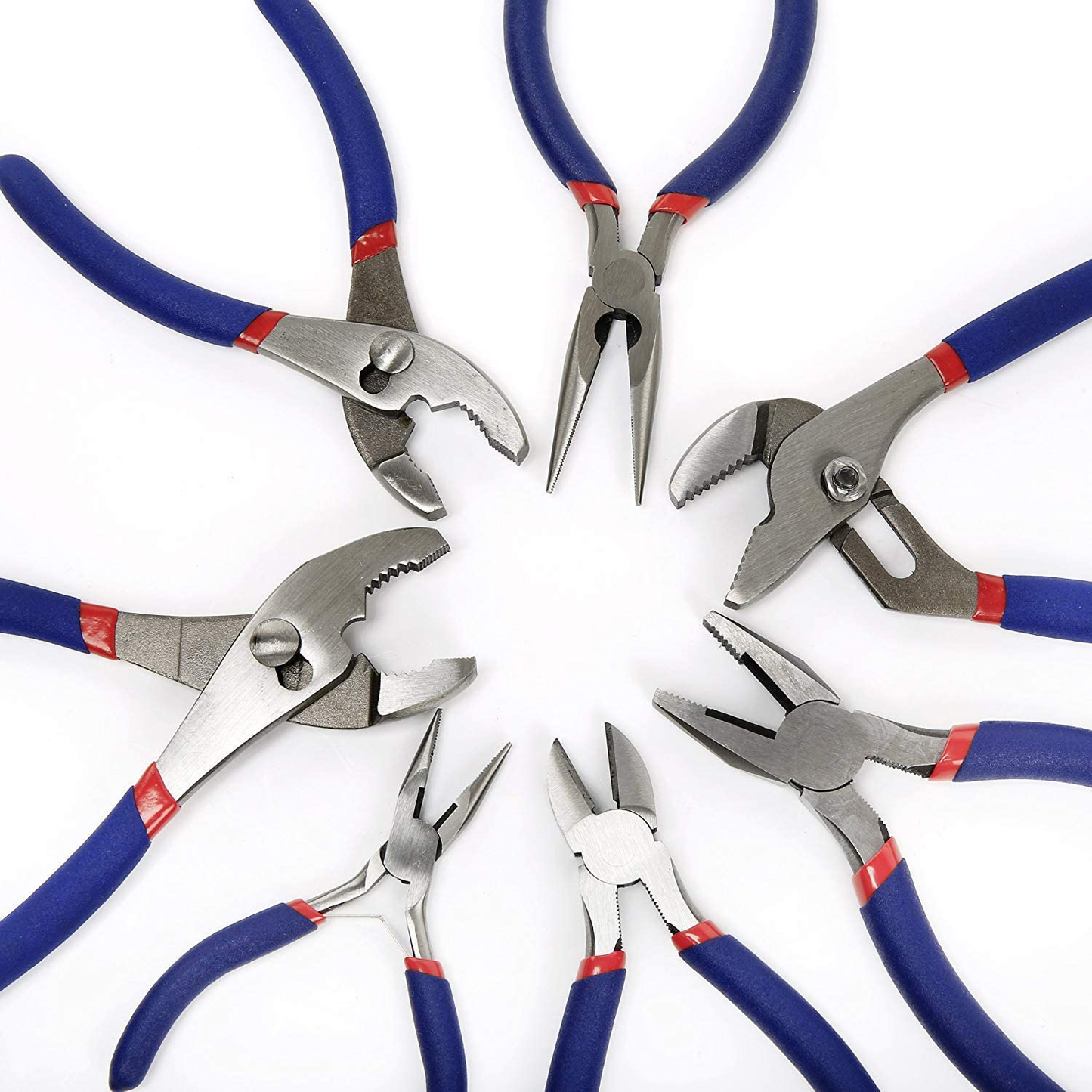 WORKPRO 7-piece Pliers Set (8-inch Groove Joint Pliers, 6-inch Long Nose, 6-inch Slip Joint, 4-1/2 Inch Long Nose, 6-inch Diagonal, 7-inch Linesman, 8-inch Slip Joint) for DIY & Home Use