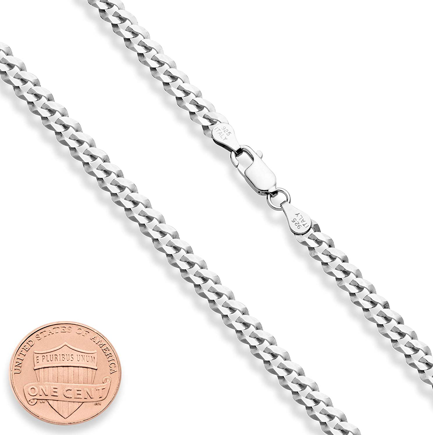 Miabella Solid 925 Sterling Silver Italian 5Mm Diamond Cut Cuban Link Curb Chain Necklace for Women Men