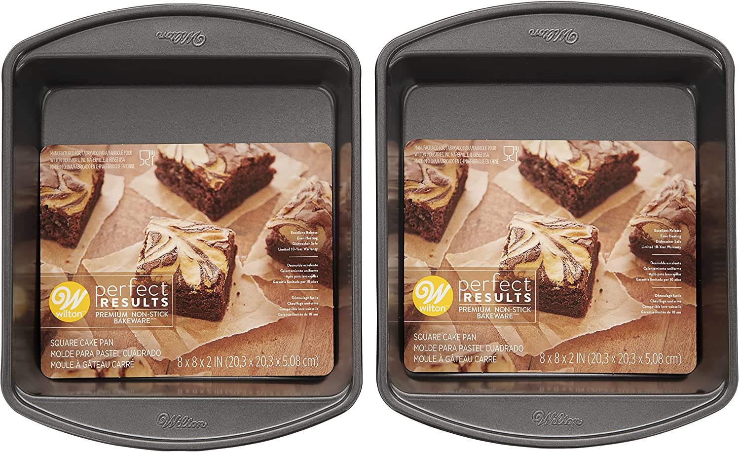 Wilton Perfect Results Premium Non-Stick 8-Inch Square Cake Pans, Set of 2, Steel Bakeware Set