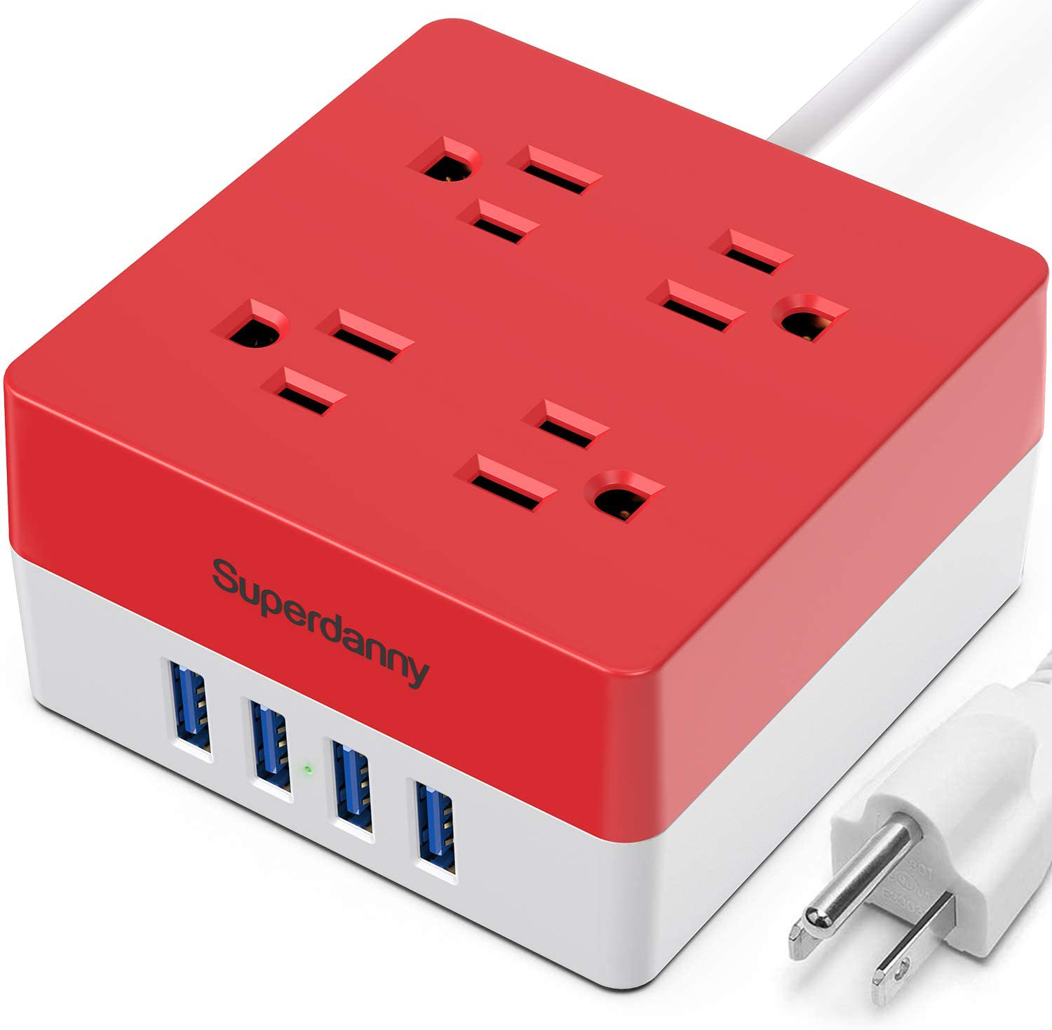 Power Strip USB Surge Protector - SUPERDANNY Mountable Charging Station with 4 Widely Spaced AC Outlets & 4 Smart USB Ports, 5ft Desktop Extension Cord