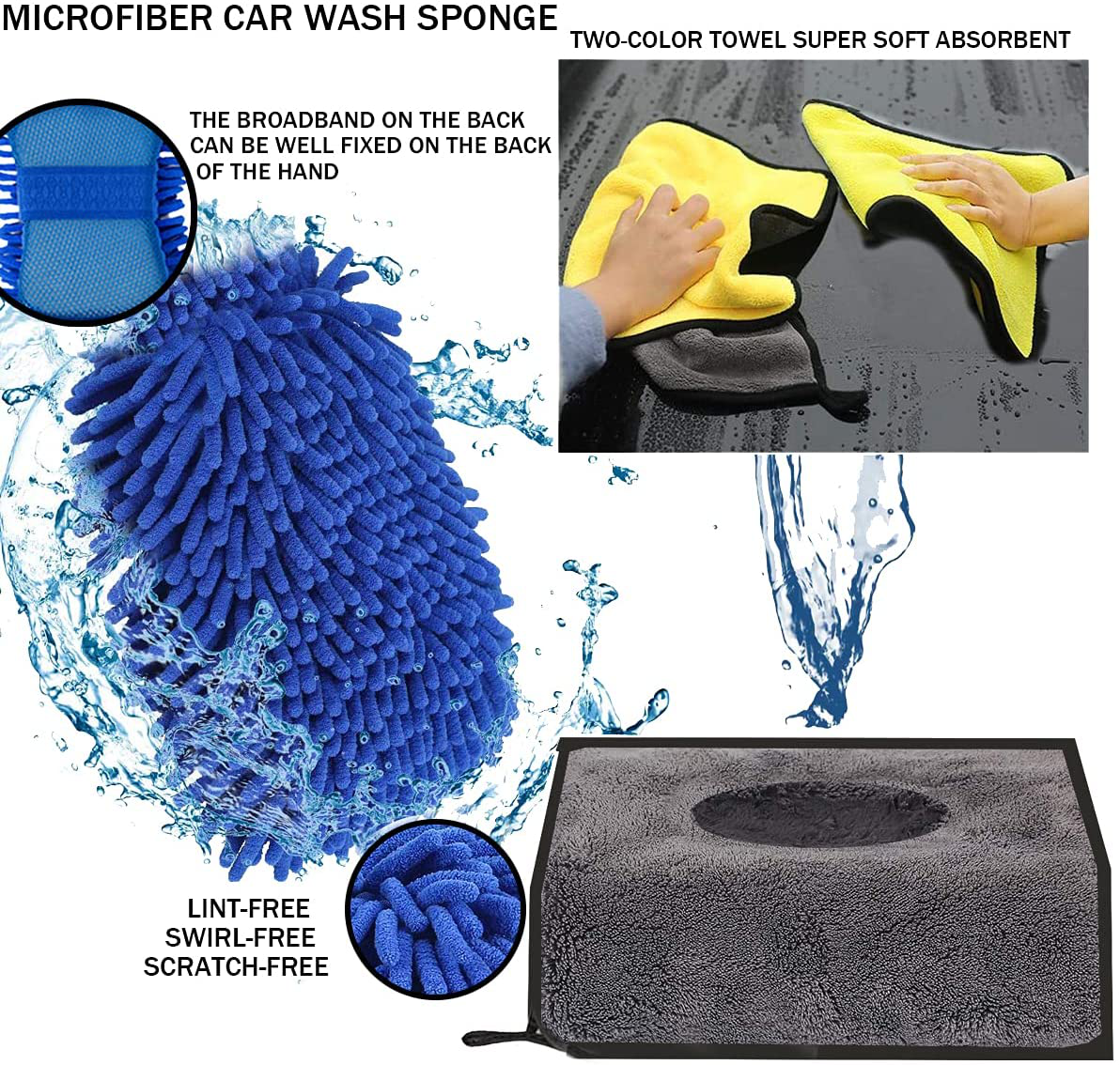 HAIPHAIK Car Wash Cleaning Tools Kit-car Wash Brush Kit Tools,with Chenille Microfiber Car Wash Brush Mop Mitt,Soft Microfiber Cloth Towels,Car Wash Sponges,Car Wheel Brush with Handle,Car Tire Brush