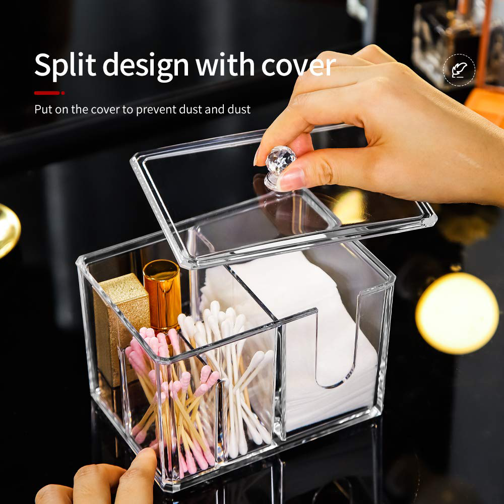 Qtip Holder Clear Makeup Organizer - Square Cotton Balls Containers - Canister Jar Set Storage for Cotton Swabs, Cosmetics, Jewelry,Snack
