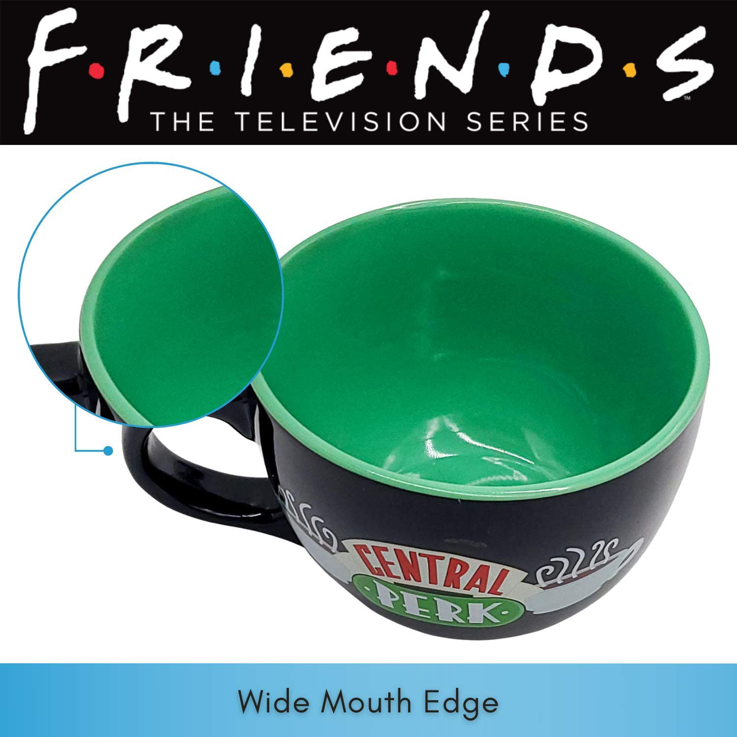 Silver Buffalo FRIENDS Central Perk Black Ceramic Mug Oversized for Coffee, Soup, 24 Ounces