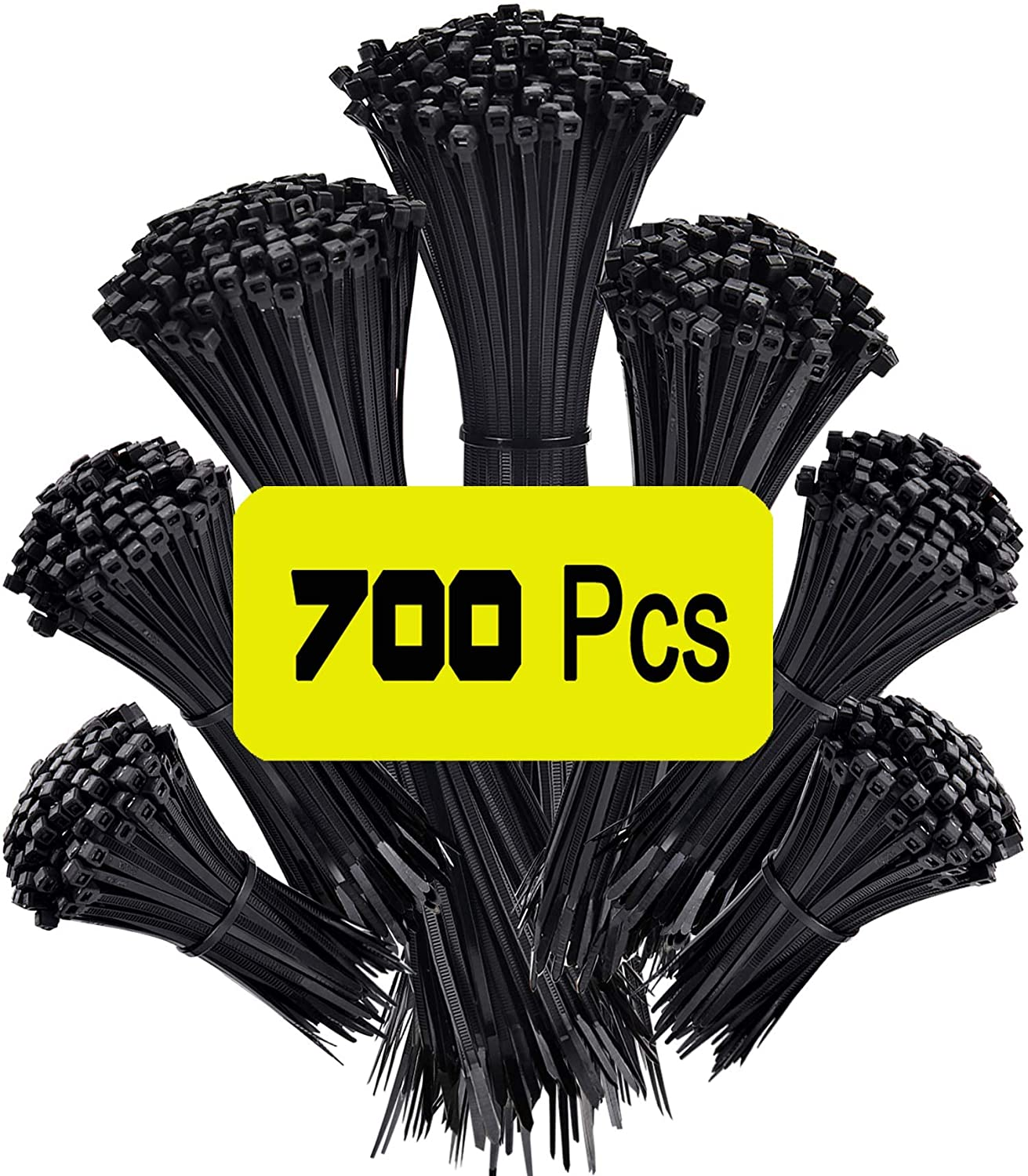 700Pack Zip Ties Assorted Sizes Cable Ties 12/10/8/6/4 Inch Small Black Zip Ties Tensile 40Lbs UV Industrial Wire Ties Assortment Plastic Zip Tie Wraps Light Duty for PC Cable Management Home Zipties