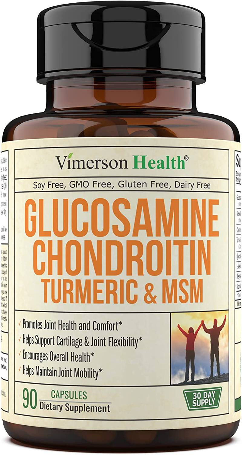 Glucosamine with Chondroitin Turmeric MSM Boswellia. Supports Occasional Joint Discomfort Relief. Helps Inflammatory Response, Antioxidant Properties. Supplement for Back, Knees, Hands. 90 Capsules