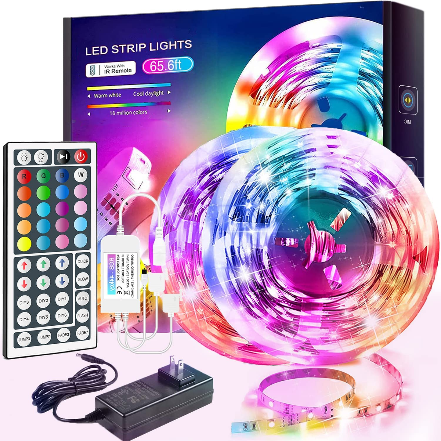 Led Strip Lights Color Changing RGB Led Light Strips with 44 Keys IR Remote Control, 20 Colors and DIY Mode LED Light Strip