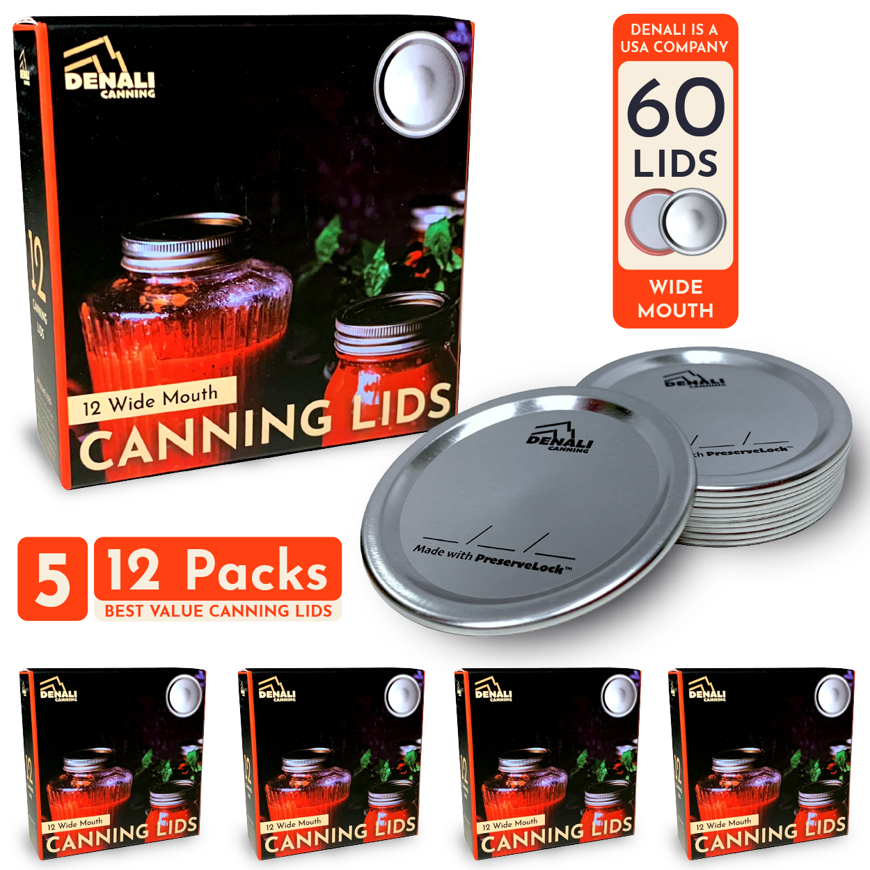 Denali Canning Lids | Premium Wide Mouth Lids for Ball Mason Jars | Silver