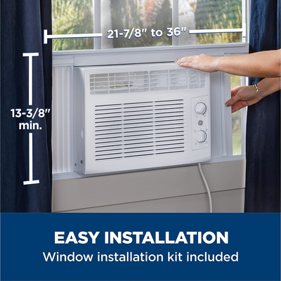 GE Air Conditioner for Window, 5,000 BTU, Easy Install Kit Included, Dual Mechanics Fan Power and Temperature Control Cools up to 150 Square Feet, 115 Volts, White