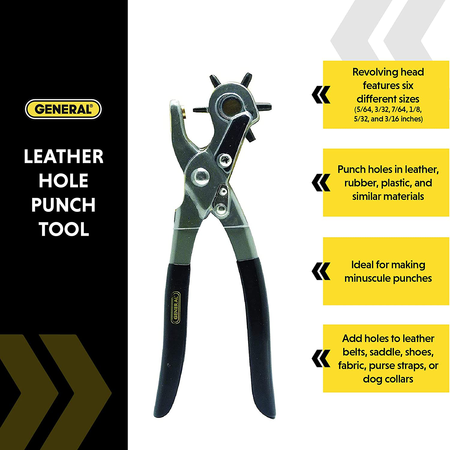 General Tools 72 Leather Hole Punch Tool, 5/64 Inch to 3/16 Inch