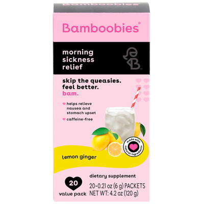 Bamboobies Morning Sickness Drink Mix, Relieves Nausea and Upset Stomach, Organic, Non GMO, Vegan, Gluten Free, Lemon Ginger, 20 Count