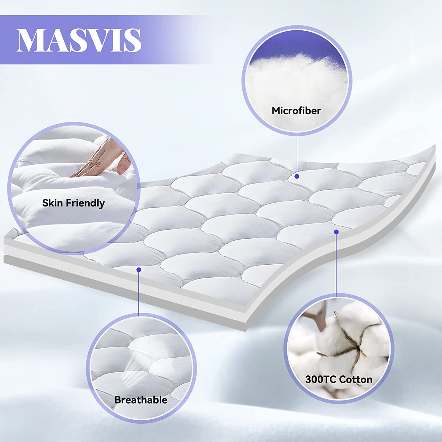MASVIS Twin Mattress Pad Cover 8-21”Deep Pocket - Pillow Top Quilted Mattress Topper Overfilled Snow Down Alternative