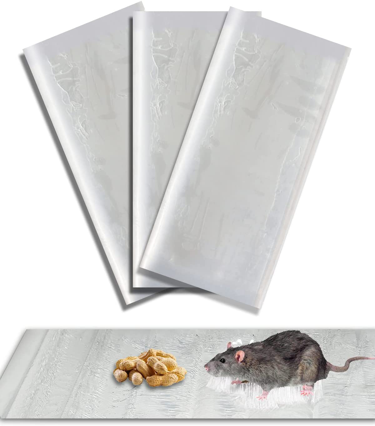 SEEKBIT 3 Pack Rat Sticky Traps Extra Large, Clear Mouse Glue Trap Sticky Trap for Mice and Rats, Enhanced Stickiness Trapping Pads Snakes Spiders Roaches for House Rodent Pest Control - 47.2X11