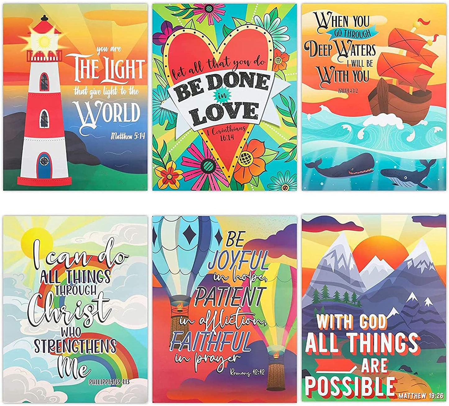 Inspirational Wall Art Scripture Posters for Kids (17 x 22 In, 6 Pack)