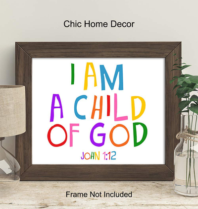 Scripture Bible Verse Wall Decor - Christian Wall Art for Kids Room, Boys, Girls Bedroom, Church Bible Study, Sunday School - Religious Gifts for Children - Inspirational Child of God Poster Print