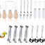 20 Pcs Spreader Knife Set Cheese Butter Spreader Knife Cheese Slicer Knife Stainless Steel Blade with Porcelain and Wooden Handles Mini Serving Tongs Spoons and Forks for Christmas (Chic Style)