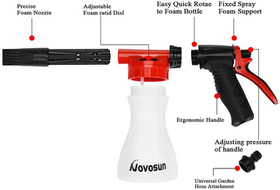 Car Wash Foam Gun, Adjustable Hose Wash Sprayer with Adjustment Ratio Dial Foam Blaster Fit - Foam Cannon Attaches to Any Garden Hose (with Wash Kit)