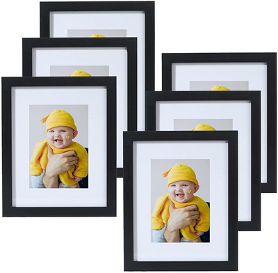 Yamiyo 8x10 Picture Frame with HD Glass,Display Pictures 5x7 with Mat or 8x10 Without Mat,Multi Photo Frames Bulk for Wall or Tabletop Display,Set of 6,Rustic Brown